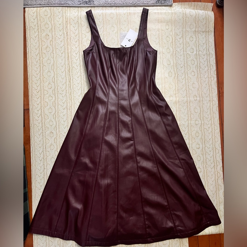 7 For All Mankind Size XS Faux Leather Dress Burgundy NWT